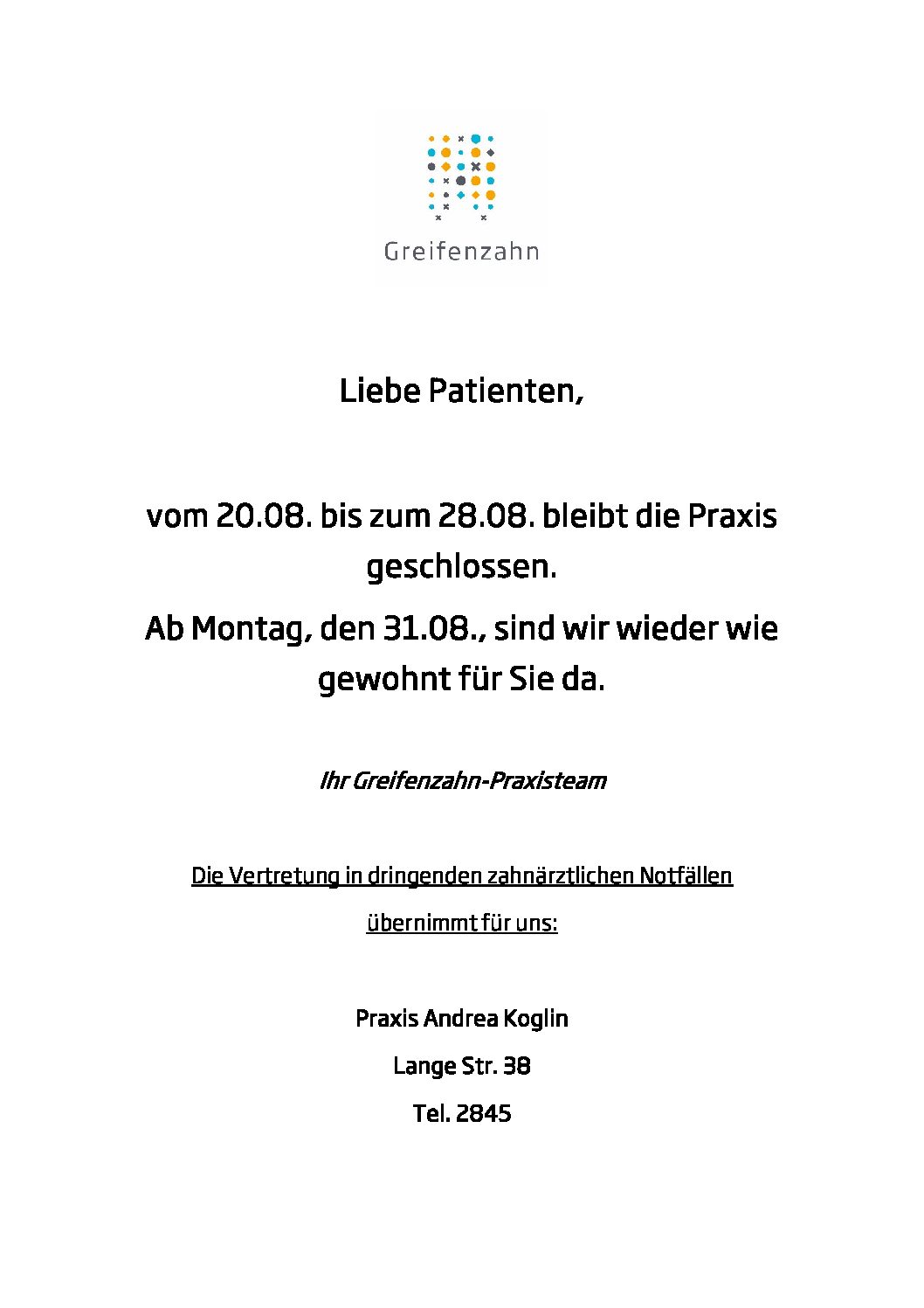 Arbeitsurlaub vom 20. bis 28.08.2020